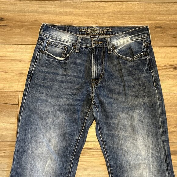 Men's American Eagle AE Original Straight Denim Jeans SZ 30x34 Blue Distressed - Picture 2 of 13